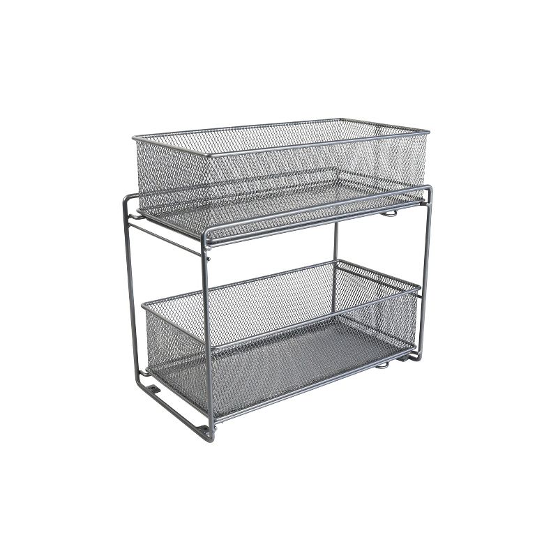 Design Ideas Mesh Sliding Cabinet Baskets &ndash; Two Organization Bins &ndash; Silver, 7.5&rdquo; x 13.8&rdquo; x 12.5&rdquo;