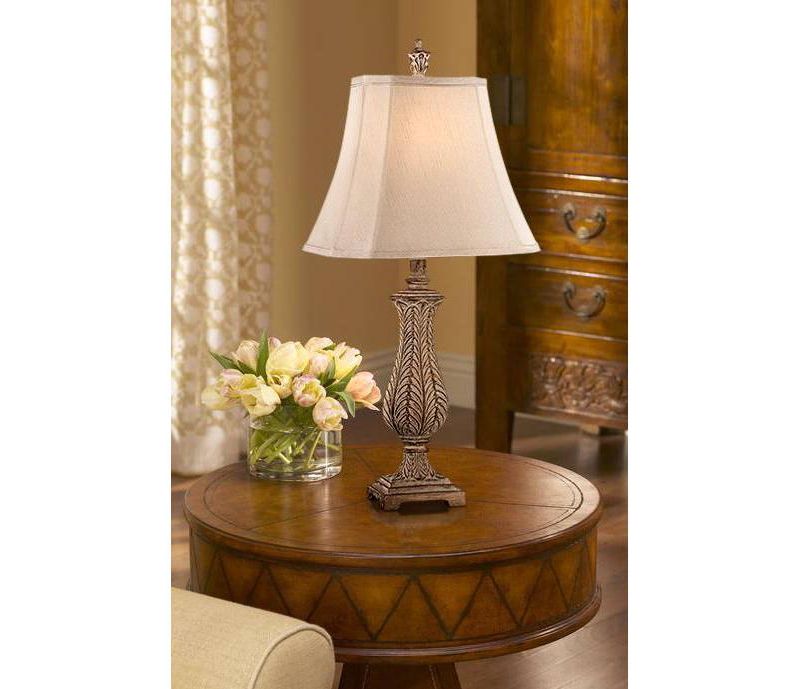 Regency Hill Country Cottage Table Lamp Antique Gold Leaves Petite Vase Off White Rectangular Shade for Living Room Family Bedroom