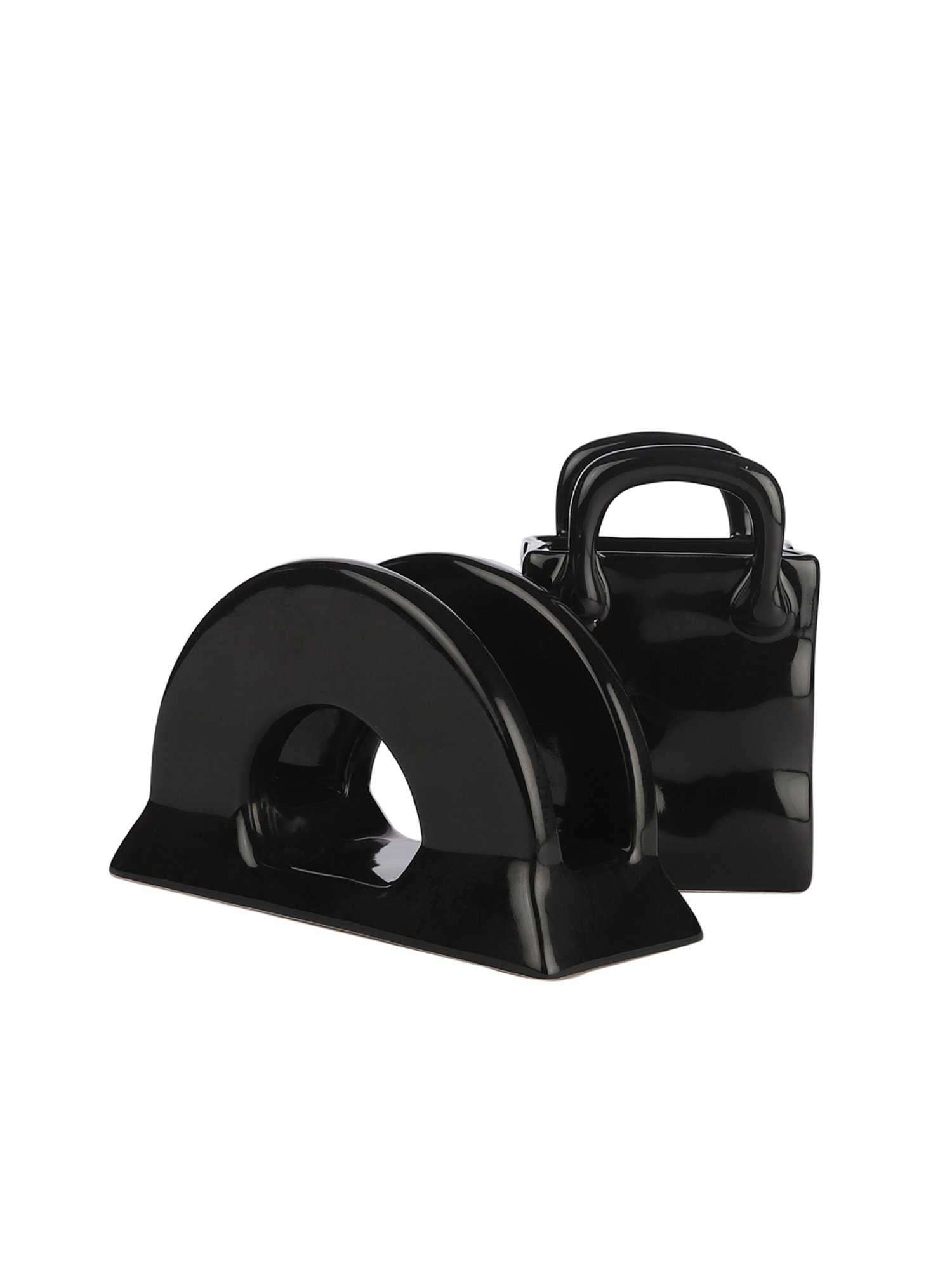 VarEesha Black Ceramic Cutlery and Napkin Holder - Set of 2