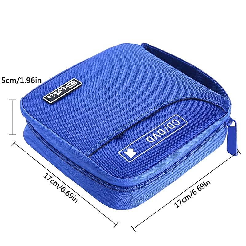 CD Case, Nylon 32 Capacity CD DVD VCD Case Wallet Storage Holder Bag (Blue)