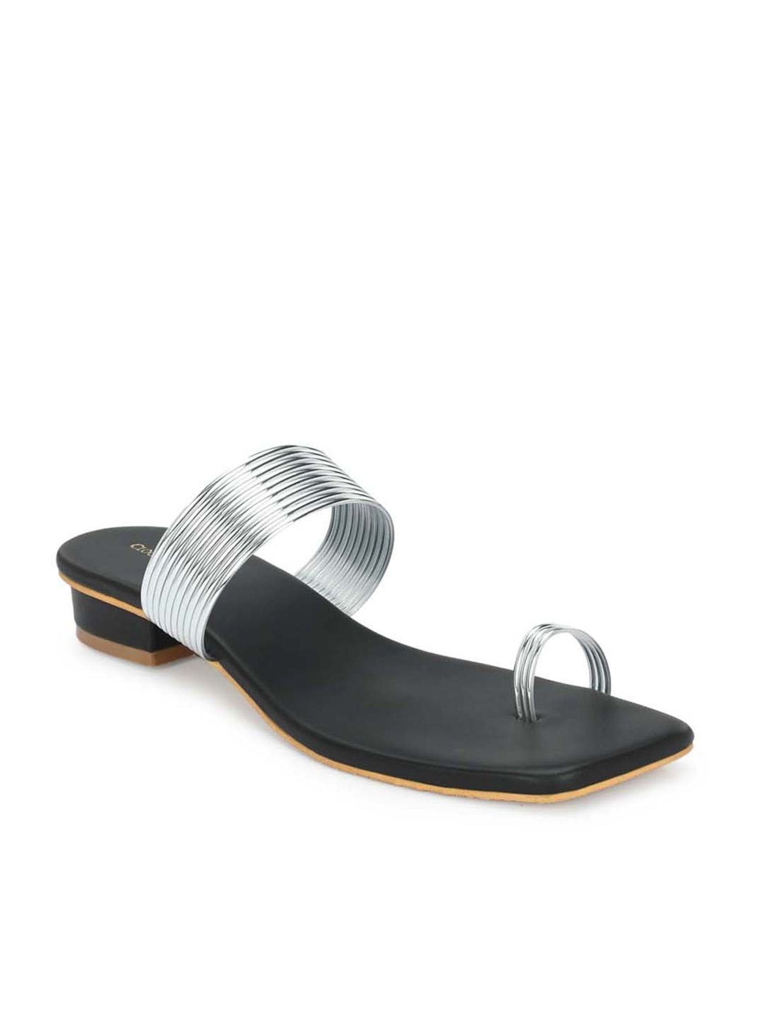 Clog London Women's Silver Toe Ring Sandals