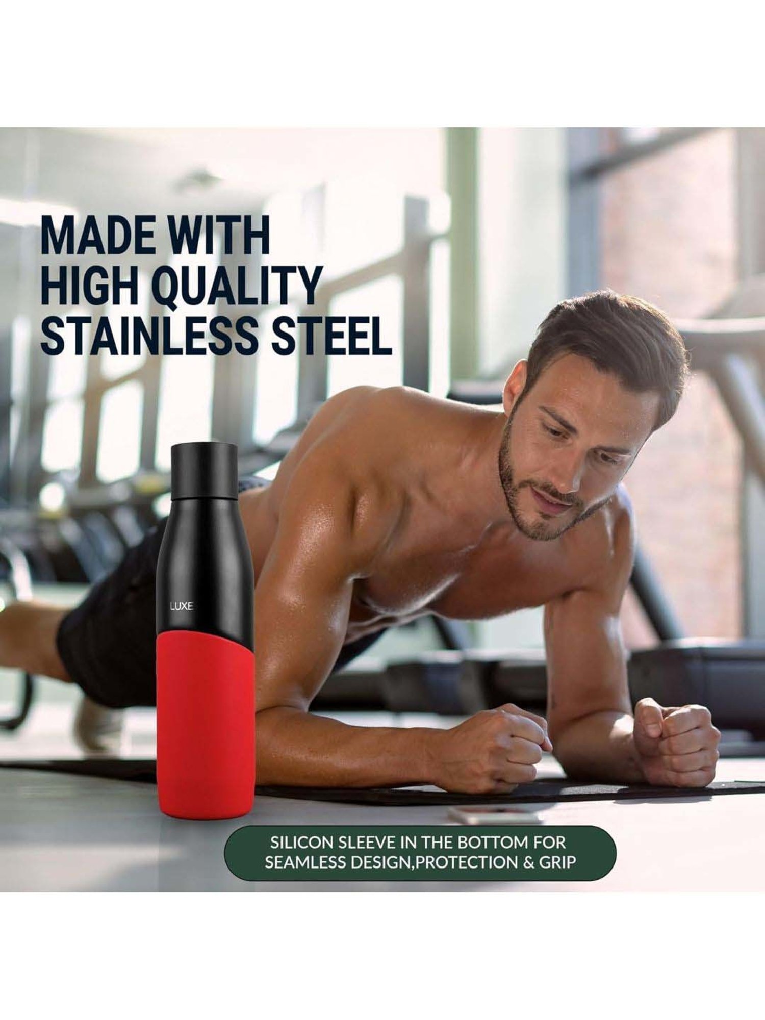 Pigeon Red & Black Stainless Steel Luxe Thermos Flask With Straw (0.5 L)