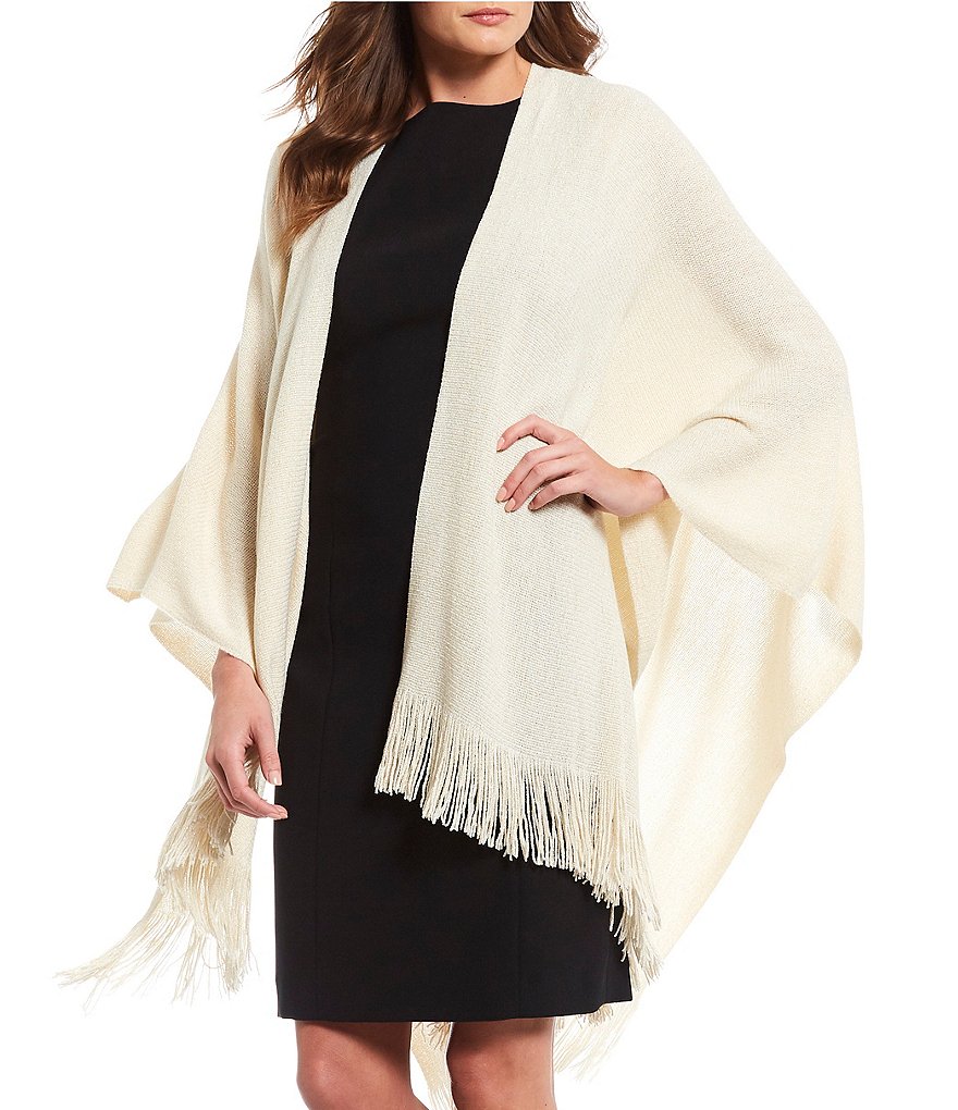 Cejon Metallic Crocheted Fringe Metallic Evening Wrap