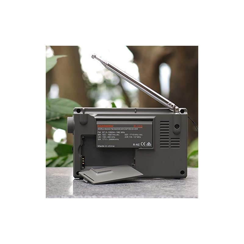 R108 FM StereoLWMWSWAIR BandDSP Full Band Portable Radio with Headphones Jack and Antenna Jack Sleep Timer and Alarm Clock 500 Memories preset Stations 100 preset for Each Band