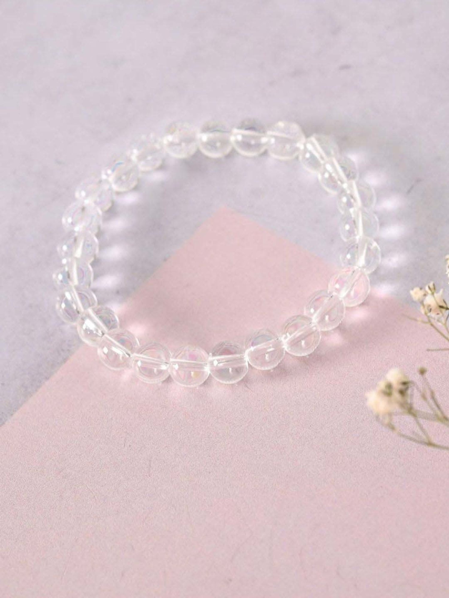 NVR Transparent & White & Black Marbel Crystal Elasticated Bracelet for Unisex - Set of 3