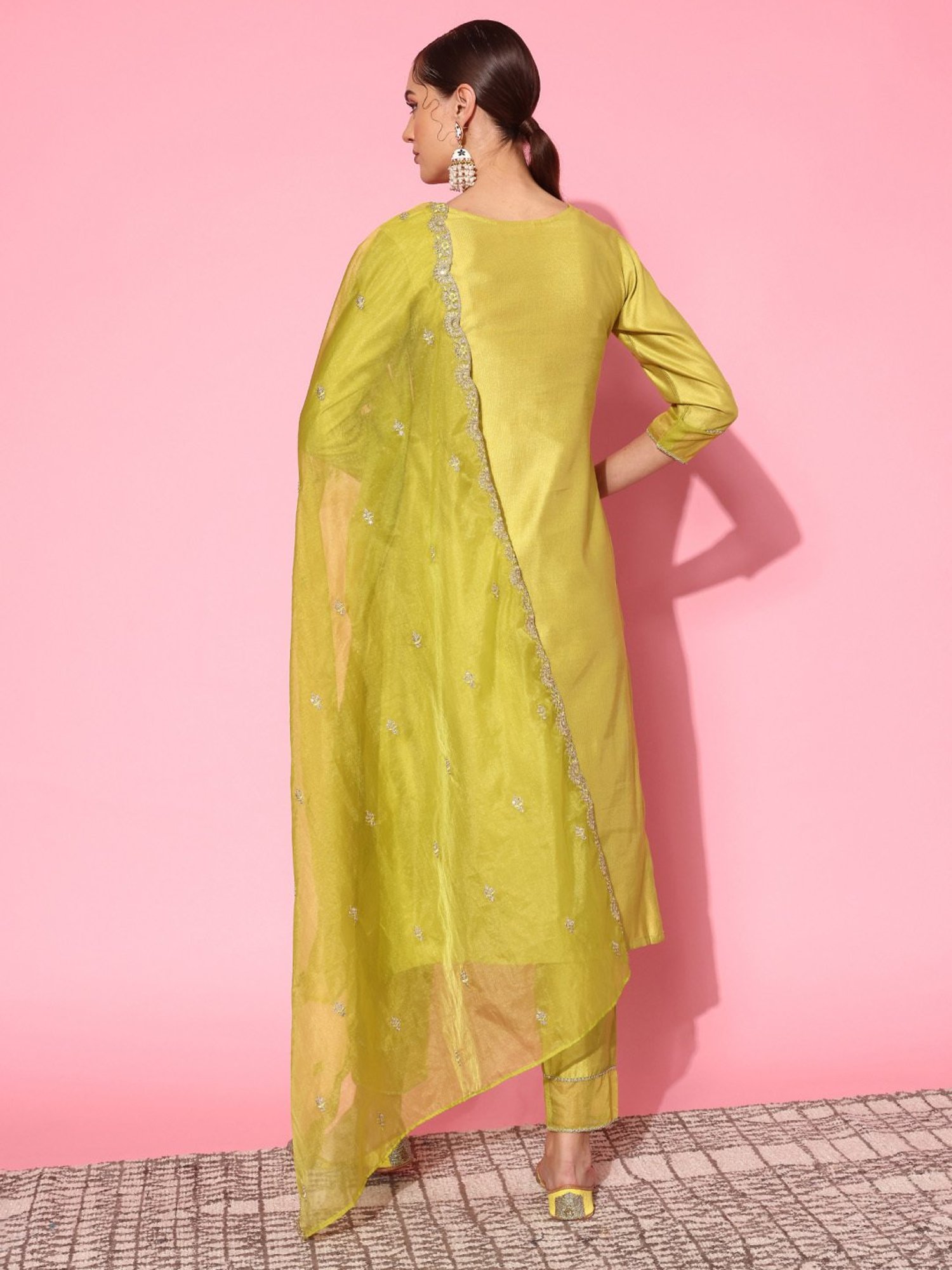 Indo Era Green Embroidered Kurta Pant Set With Dupatta