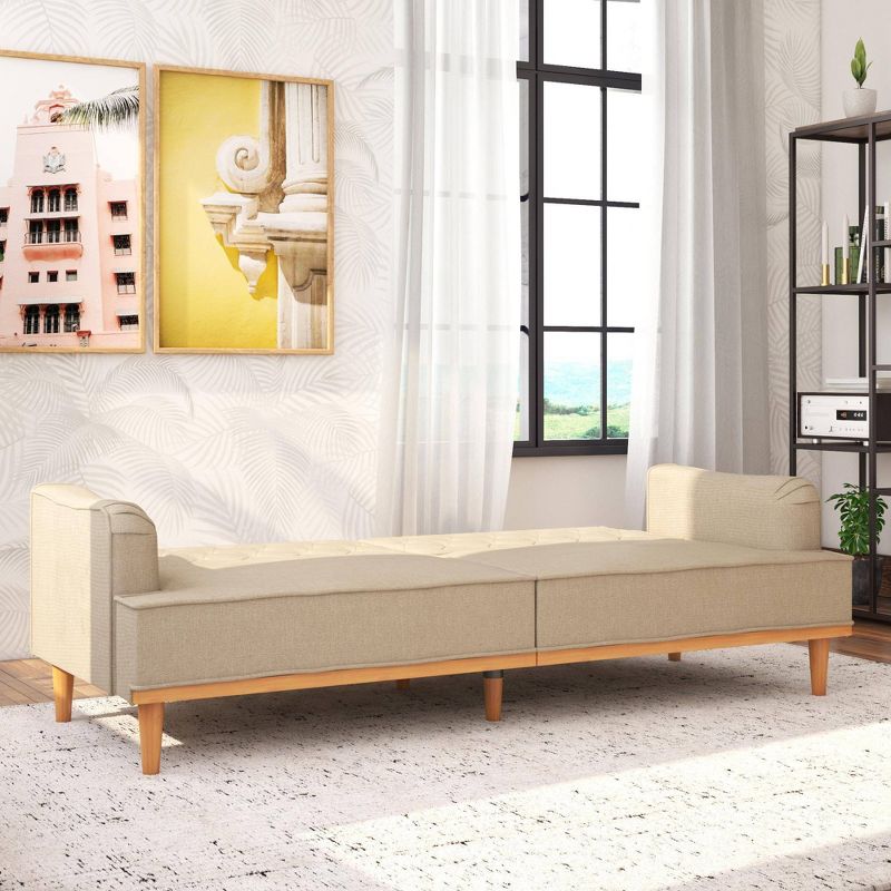 Stella Vintage Convertible Sofa Bed Futon Tan Linen - Mr. Kate