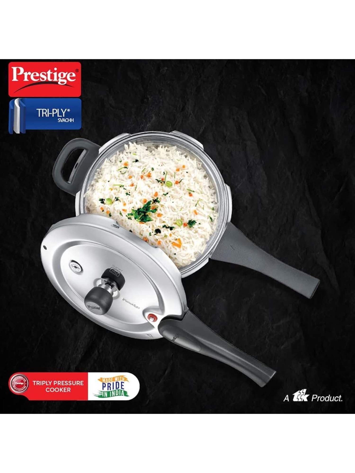 Prestige Silver And Black Stainless Steel 18 cm Svachh Handi Pressure Cooker (3 L)