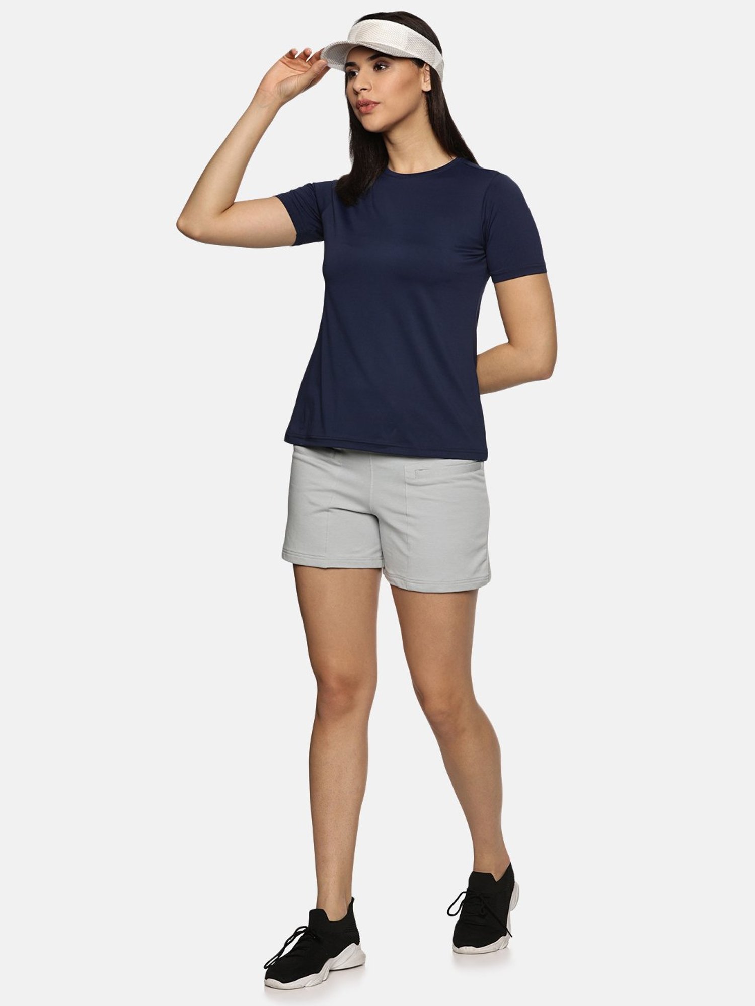 Domin8 Women Breathable Quick Dry Regular Fit Sports T-Shirt (Navy Blue)
