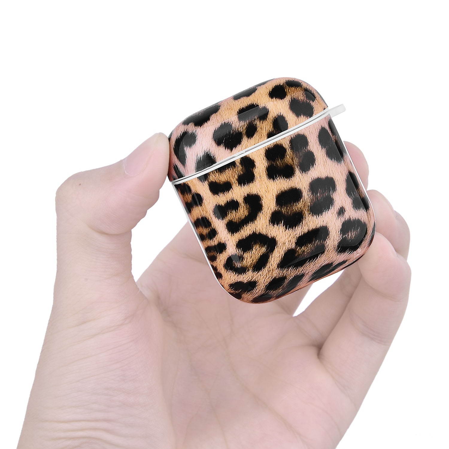 Designer Hard Shell Protective Case with Carabiner Clip for Apple AirPods - Leopard