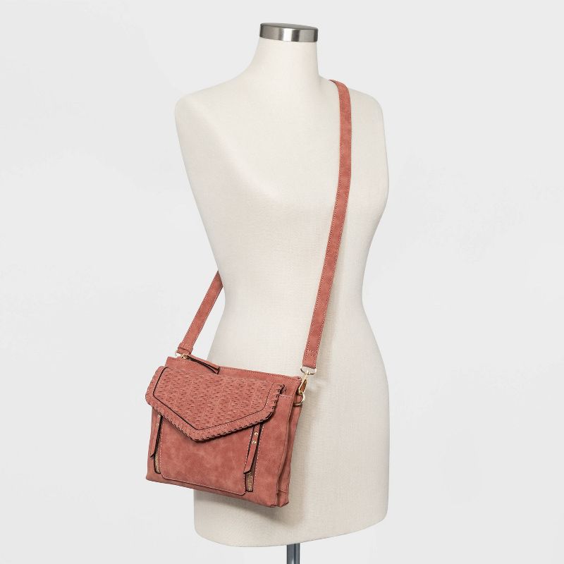 VR NYC Magnetic Strap Closure Mosaic Design Denim Laser Cut Crossbody Bag - Blue