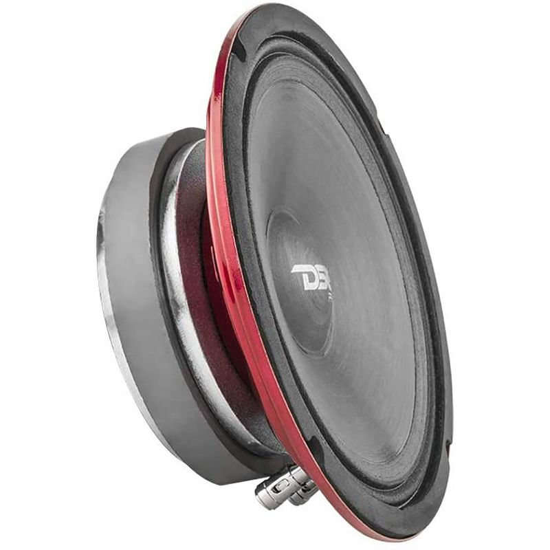 DS18 PRO-SM8.2 Pro Slim Shallow Water Resistant 8 Inch 500 Watt Max 2 Ohm Mid Range Motorcycle Cone Loudspeaker with Red Steel Basket Design (2 Pack)