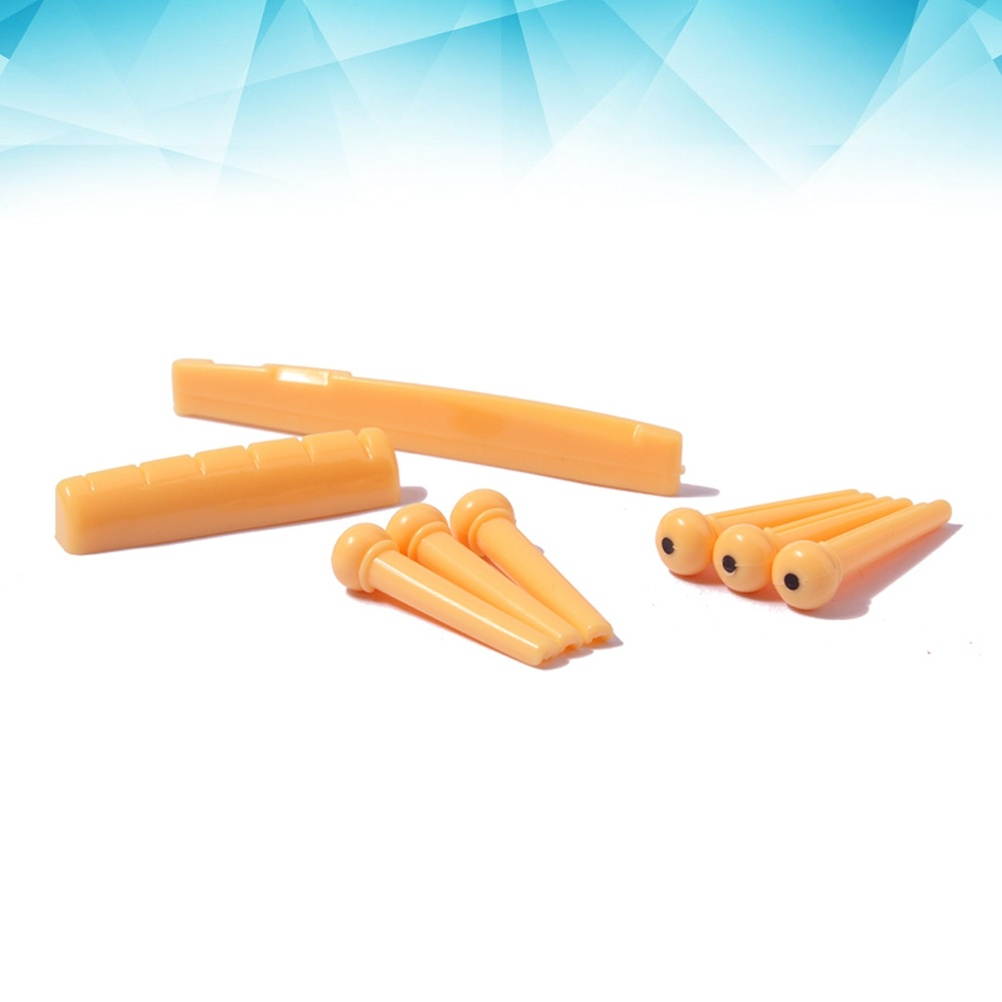 Acoustic Guitar Plastic Bridge Saddle and Nut and Acoustic Guitar Replacement Parts (Light Brown)