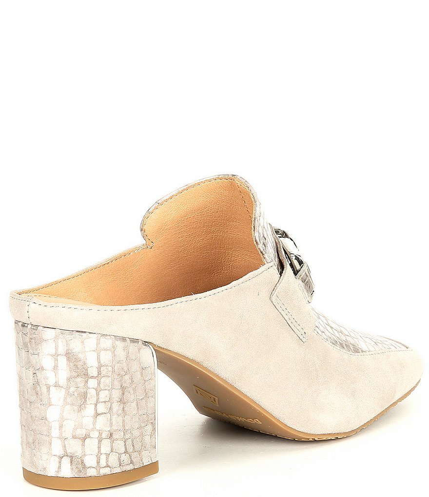 Donald Pliner Caape Suede Croco Print Chain Strap Mules