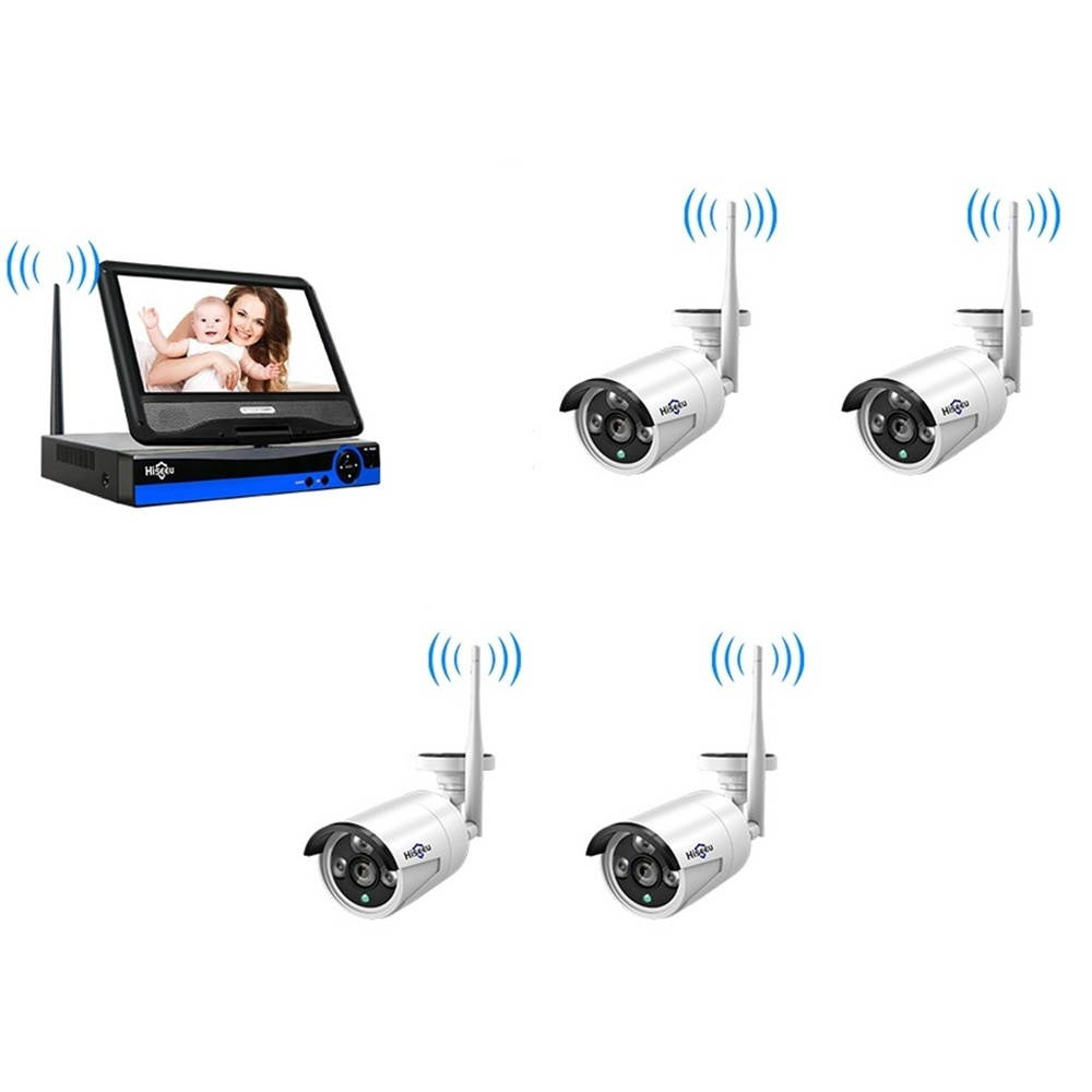 Hiseeu 10 inch Display 4pcs 1080P Wireless CCTV IP Camera 8CH NVR WiFi Video Surveillance System