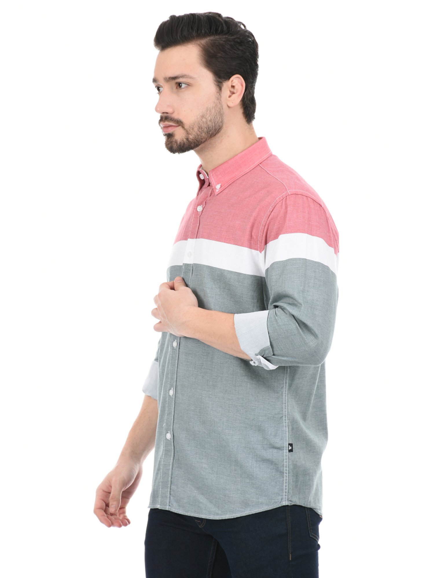 London Fog Grey Regular Fit Colour Block Shirt