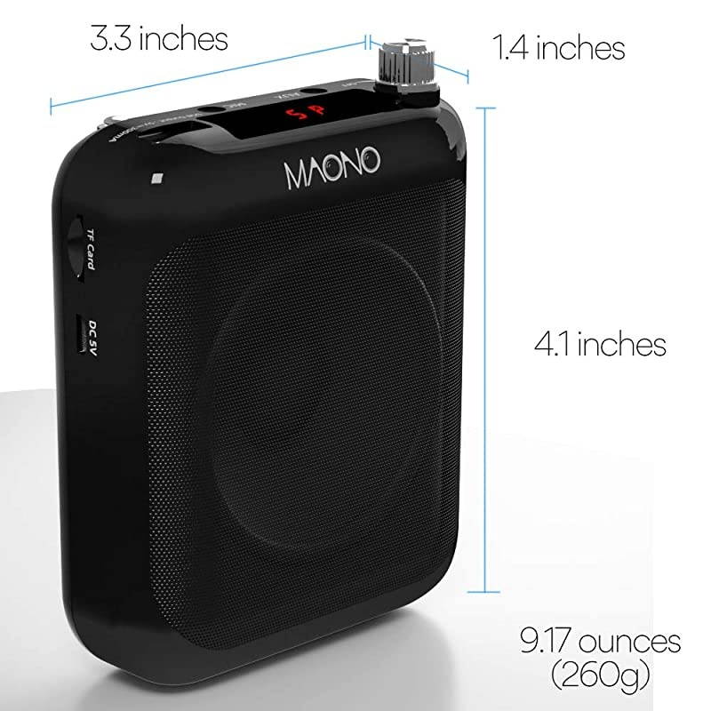 Portable Voice Amplifier  Lightweight Cardioid Rechargeable Wired Microphone with Waistband and LED Display, Support FM/MP3/TF card for Teachers, Tour Guides, Coaches, Training, Promotion, AU-C01