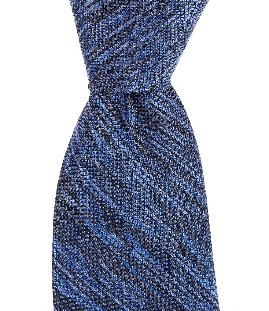 Roundtree & Yorke Big & Tall Carlisle Stripe Traditional 3 3/8#double; Silk Tie