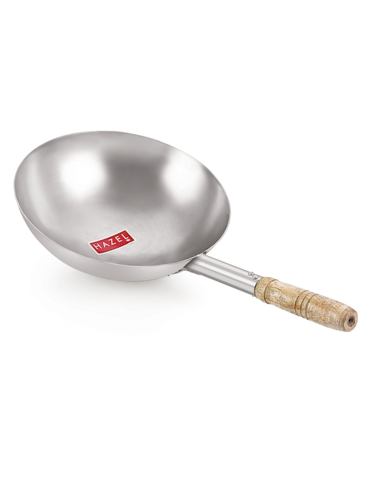 HAZEL Silver & Brown Stainless Steel Gas Compatibile 25.5 cm Kadhai with Handle(1.9 L) - Set of 1