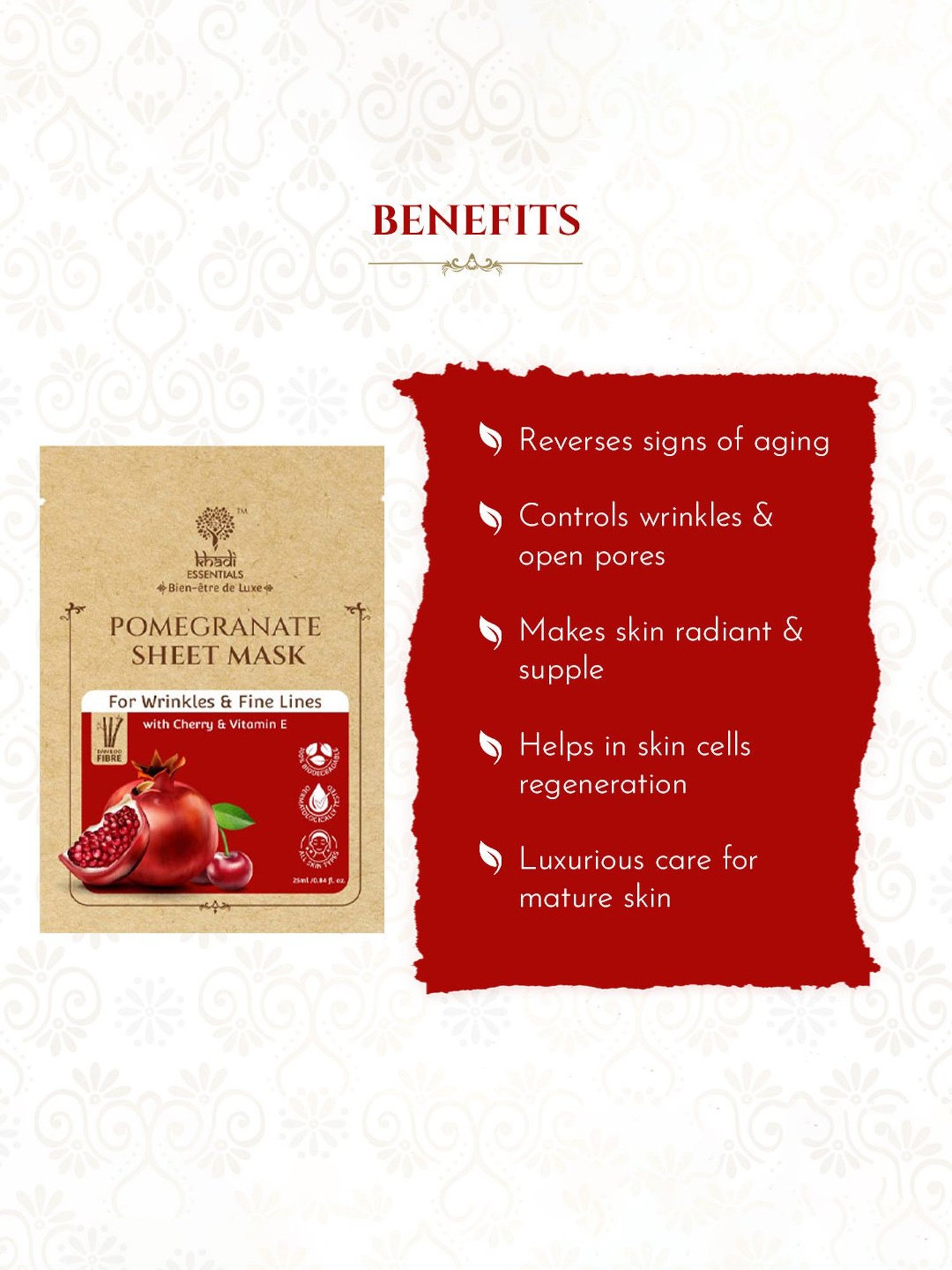 Khadi Essentials Pomegranate Sheet Mask - Pack of 3
