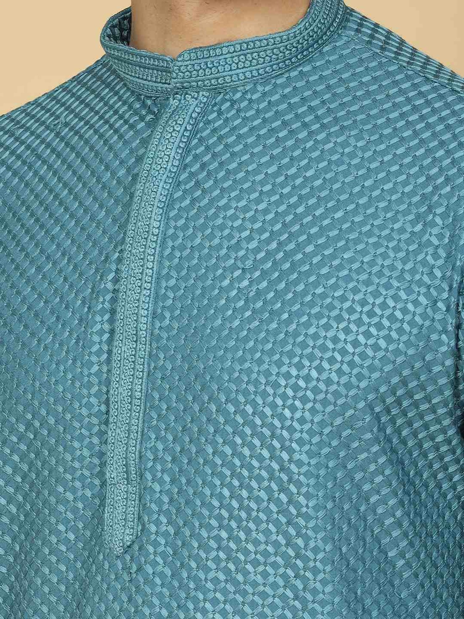 TABARD Green Cotton Regular Fit Chikankari Embroidery Full Sleeves Kurta Bottom Set