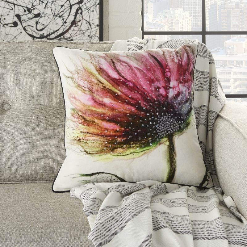 Mina Victory Luminecence Sequin Flower Multicolor Throw Pillow - 18"X18"