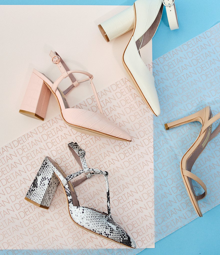 Deltan Tessa Croc-Embossed T-Strap Block Heel Pumps