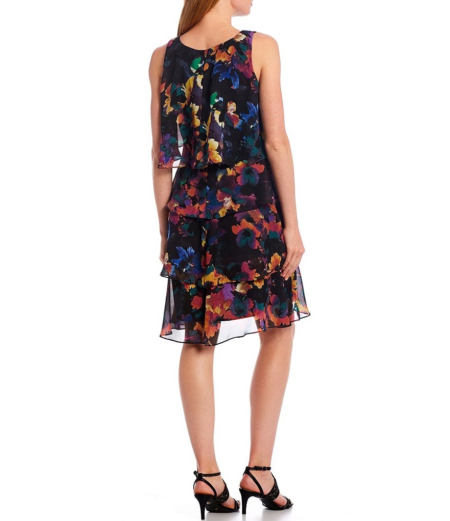 Eva Varro Floral Placement Print Knit Jersey Reversible to Solid Black Sheath Dress