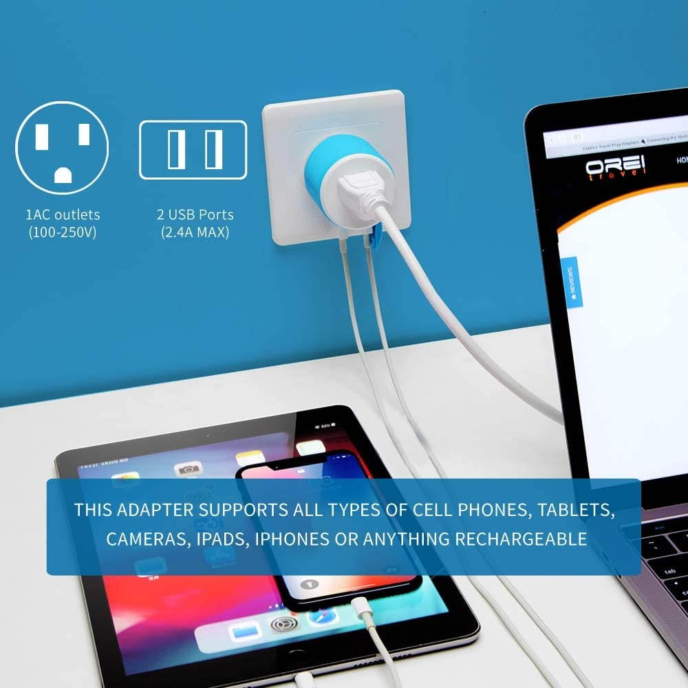 European Travel Plug Adapter with Dual USB + Surge Protection - for Most of Europe - Type C (U2U-9C), Will Work with Cell Phones, Camera, Laptop, Tablets, iPad, iPhone and More