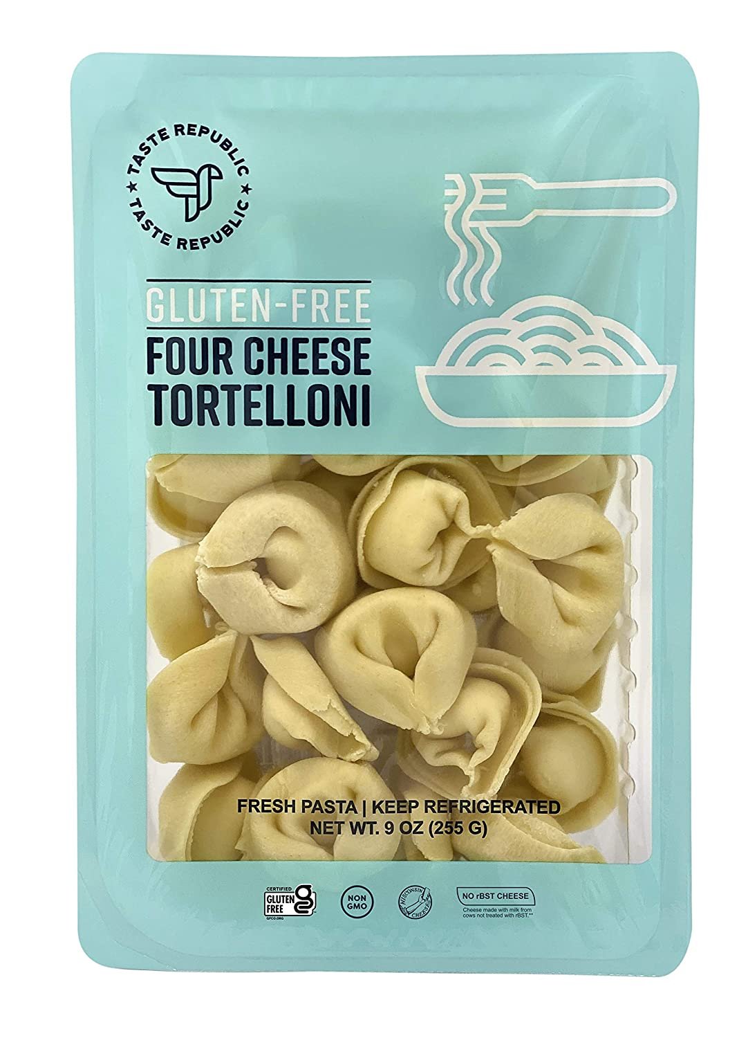 Gluten-Free Four Cheese Tortellioni Spinach , Fresh Pasta Cooks in Just 4 Minutes by Taste Republic, Frozen, 9oz (6 pack)