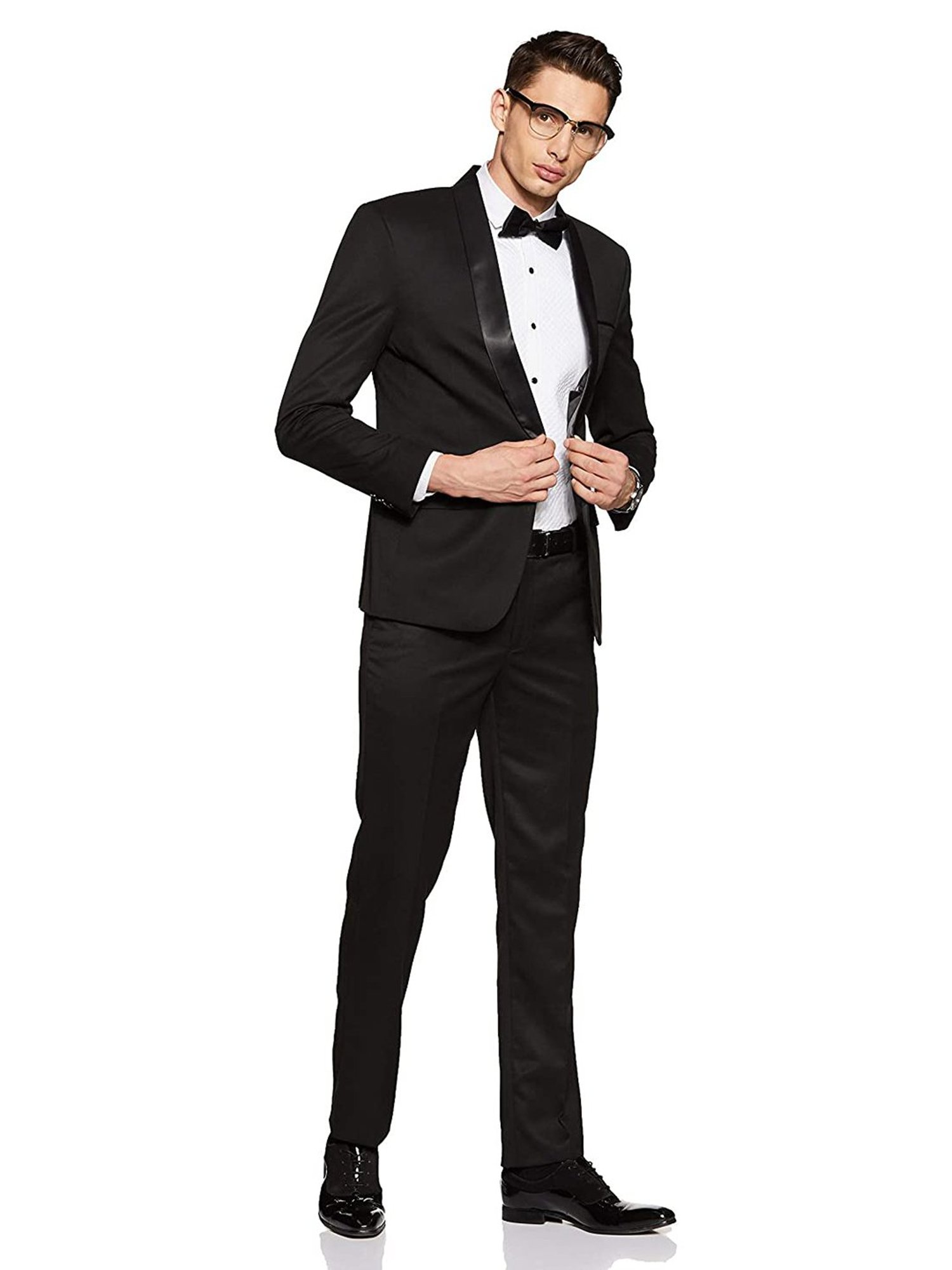 ManQ Black Slim Fit Shawl Lapel Tuxedo Suit