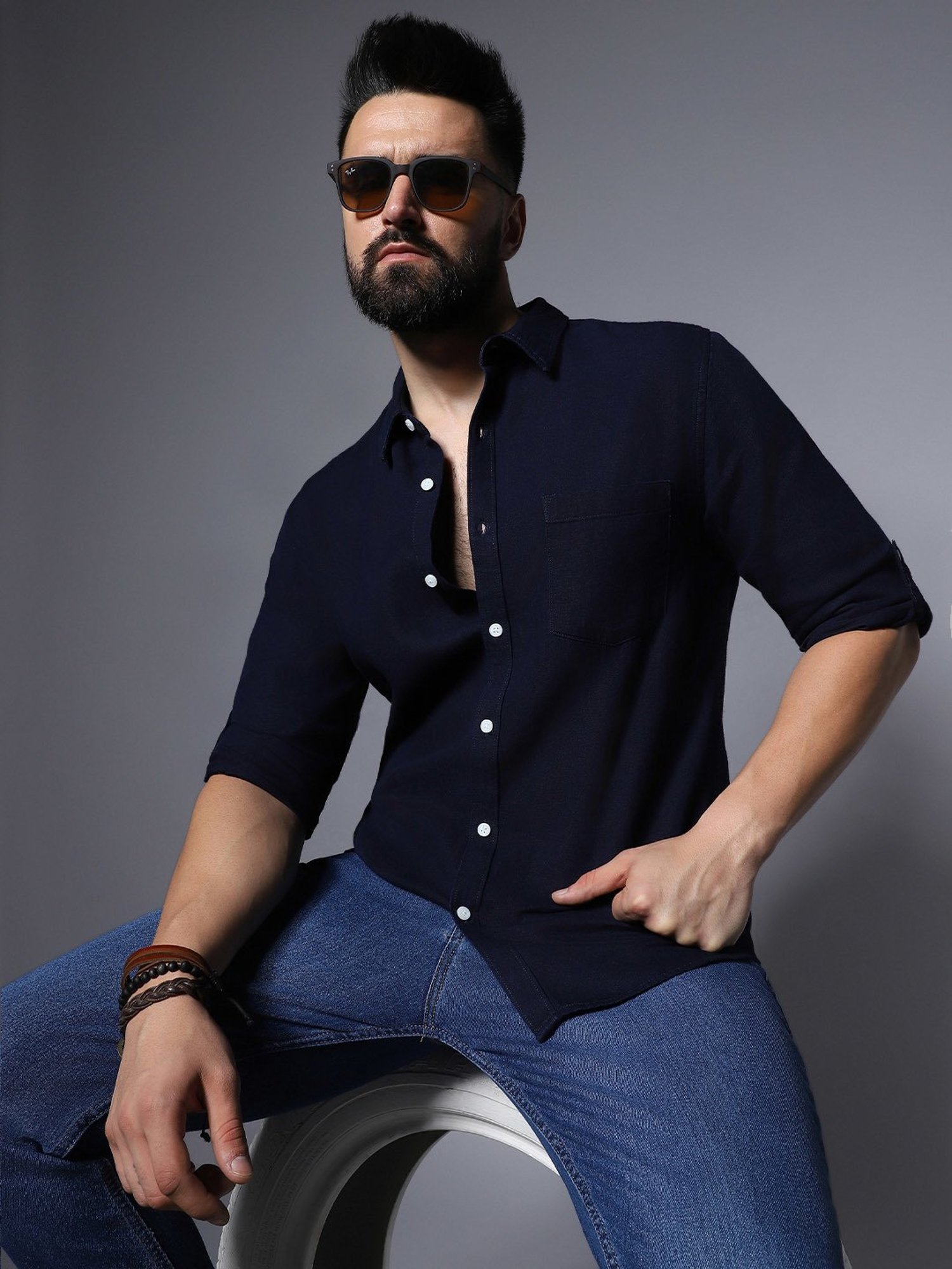 High Star Navy Relaxed Fit Shirt
