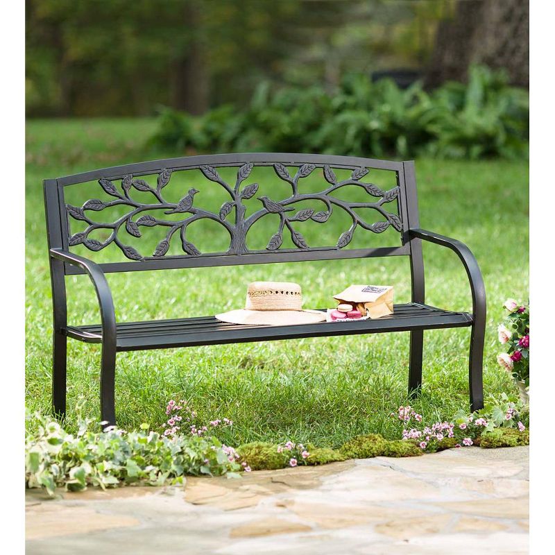 Tree of Life Metal Garden Bench, in Black