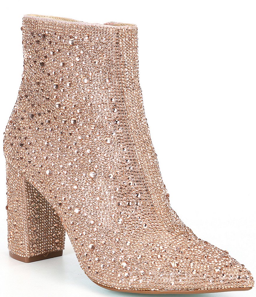 Blue by Betsey Johnson Cady Rhinestone Embellished Block Heel Booties