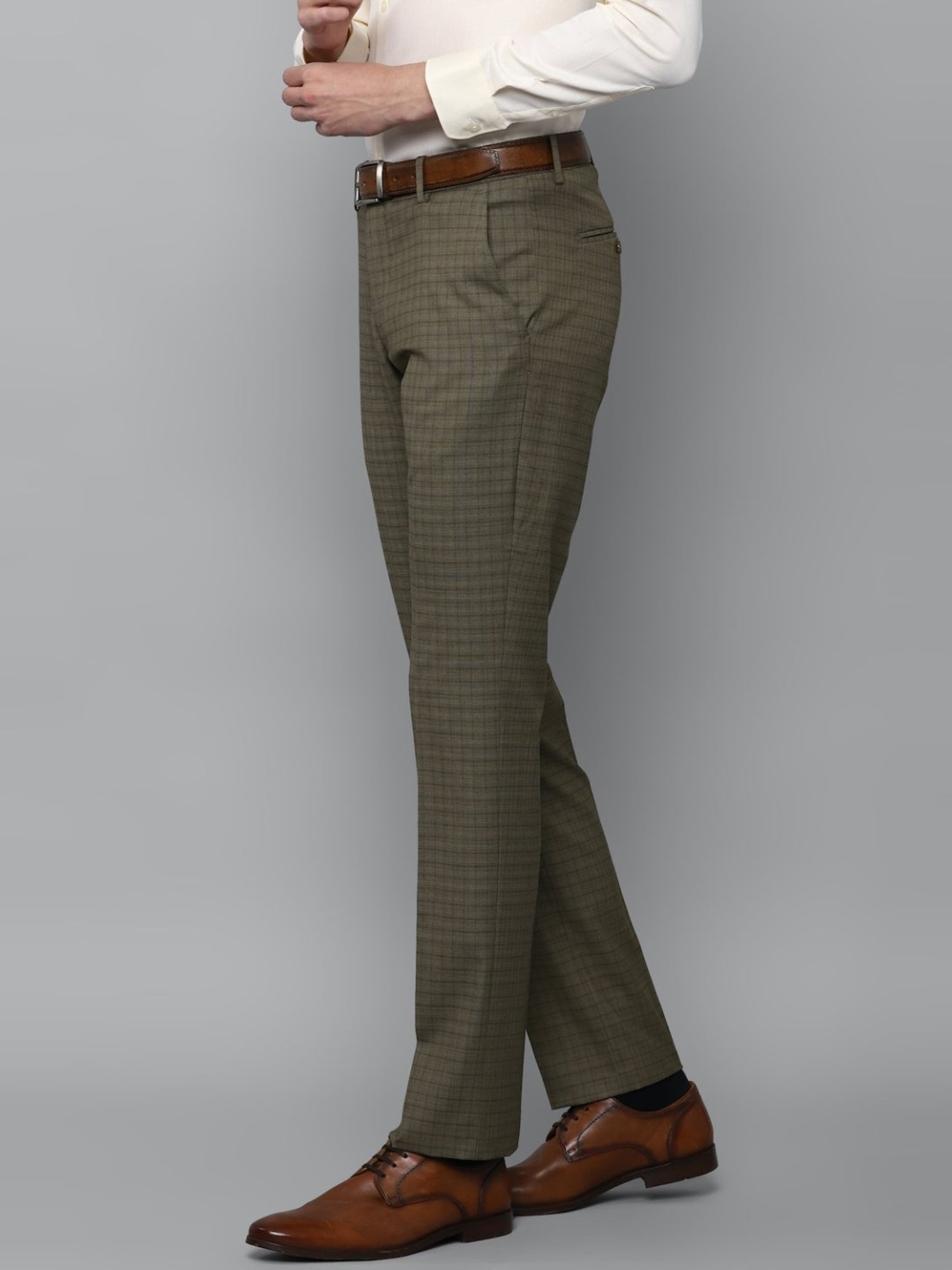 Louis Philippe Green Slim Fit Checks Trousers