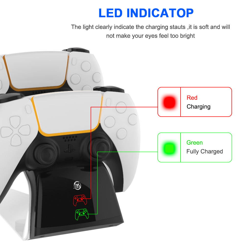 PS5 Controller Charger with AC Adapter, Wall 5V/3A Fast Dual DualSense Charging Station Dock with LED Indicators for Playstation 5 Controllers, 1.5-2.5 Hours Quick Charge Time White