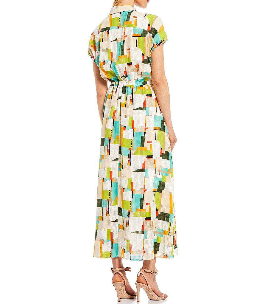 LDT Darcy Patch Print Point Collar Cap Sleeve Maxi Dress