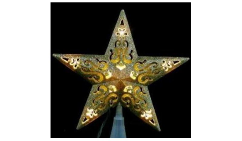 Penn 11" Lighted Gold LED Cutout 5 Point Star Christmas Tree Topper - Clear Lights