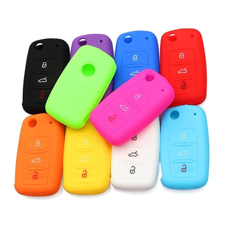 Protective Silicone Key Cover Keyless Entry Remote Fob Shell Fit for VW Volkswagen 3 Button