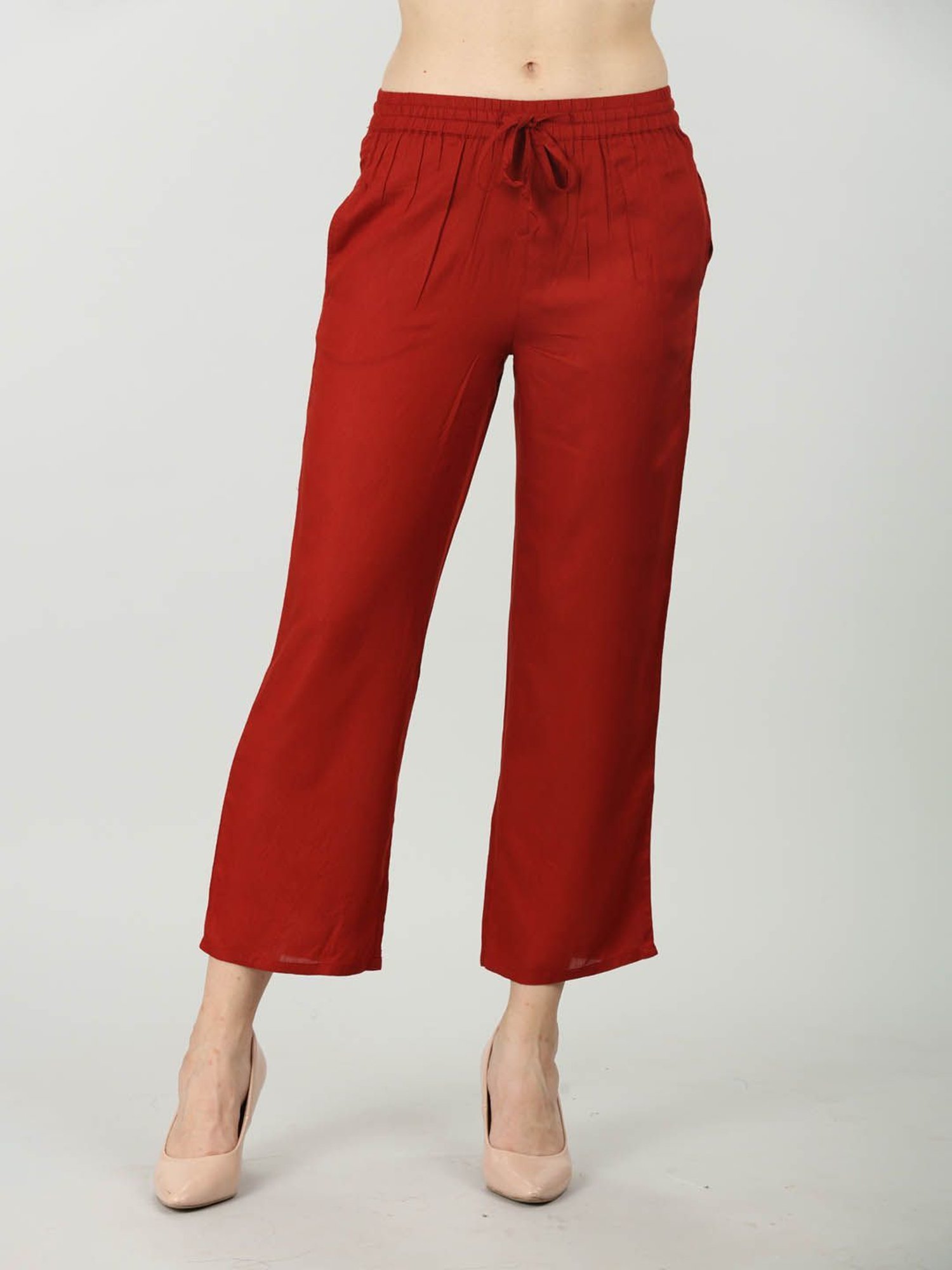 Mustard Maroon Rayon Regular Fit Pants