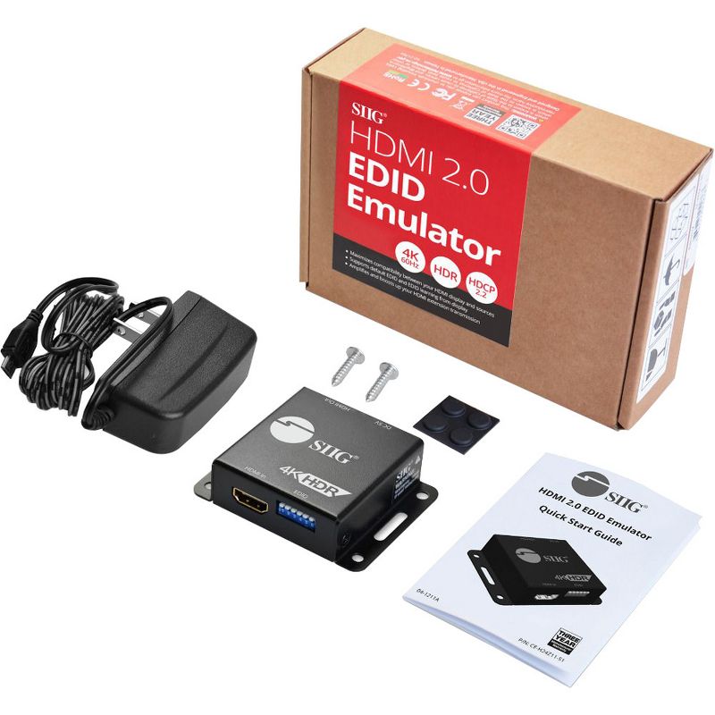 SIIG HDMI 2.0 EDID Emulator - Functions: Video Emulation - USB - Wall Mountable - TAA Compliant