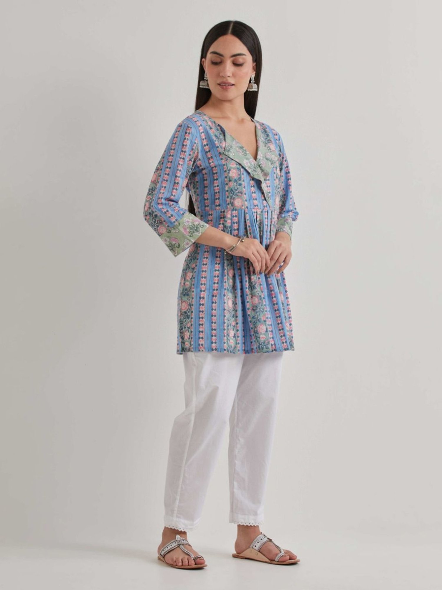 Priya Chaudhary Blue Varsha Cotton Printed Kurta with Pants