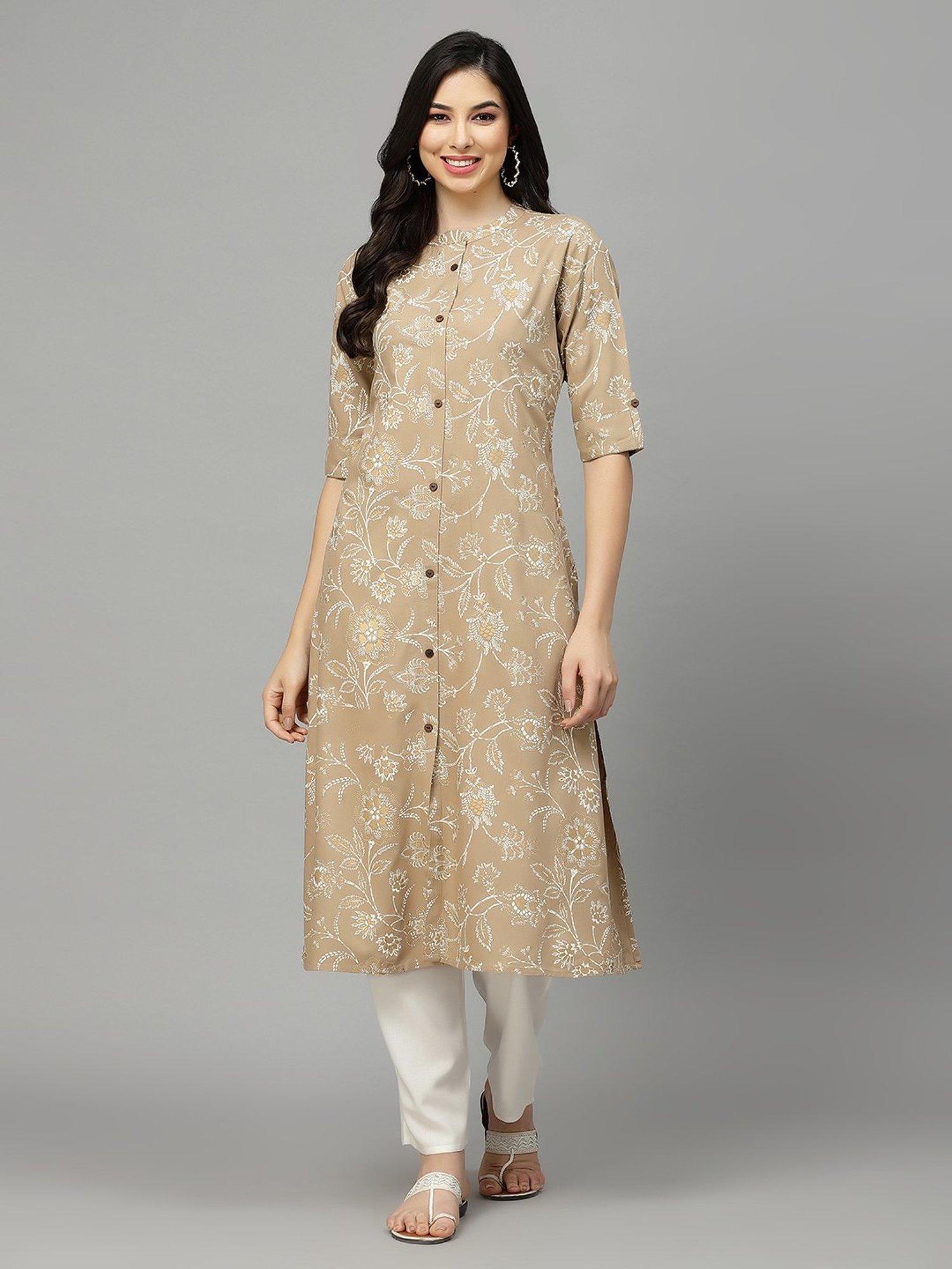 Stylum Beige Printed A Line Kurta