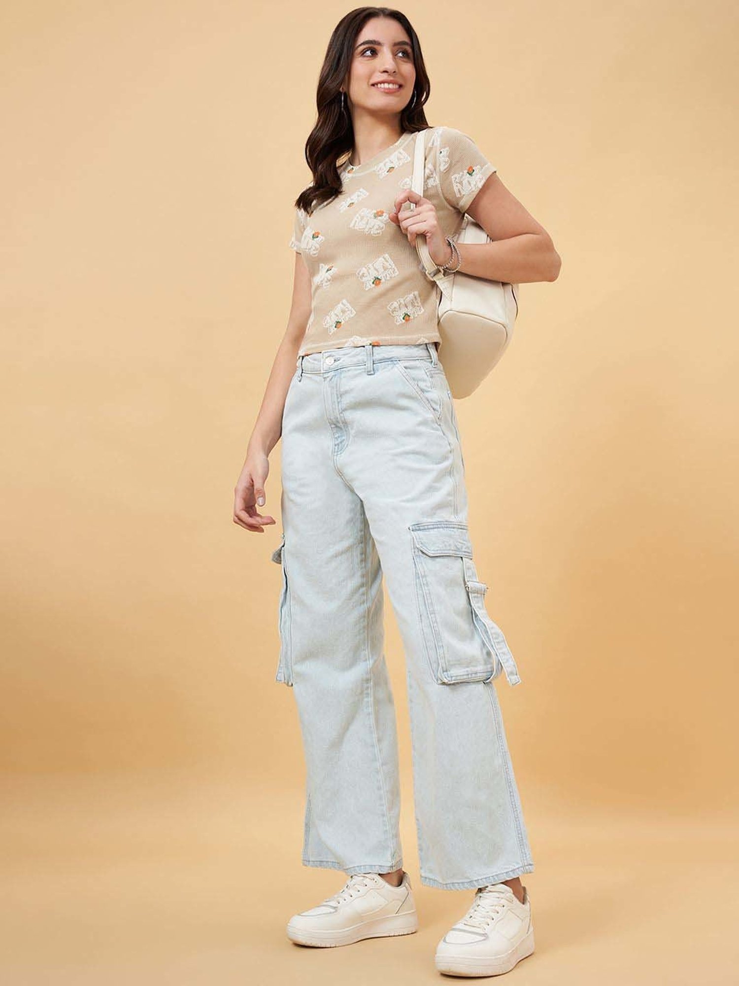 People by Pantaloons Khaki Printed T-Shirt