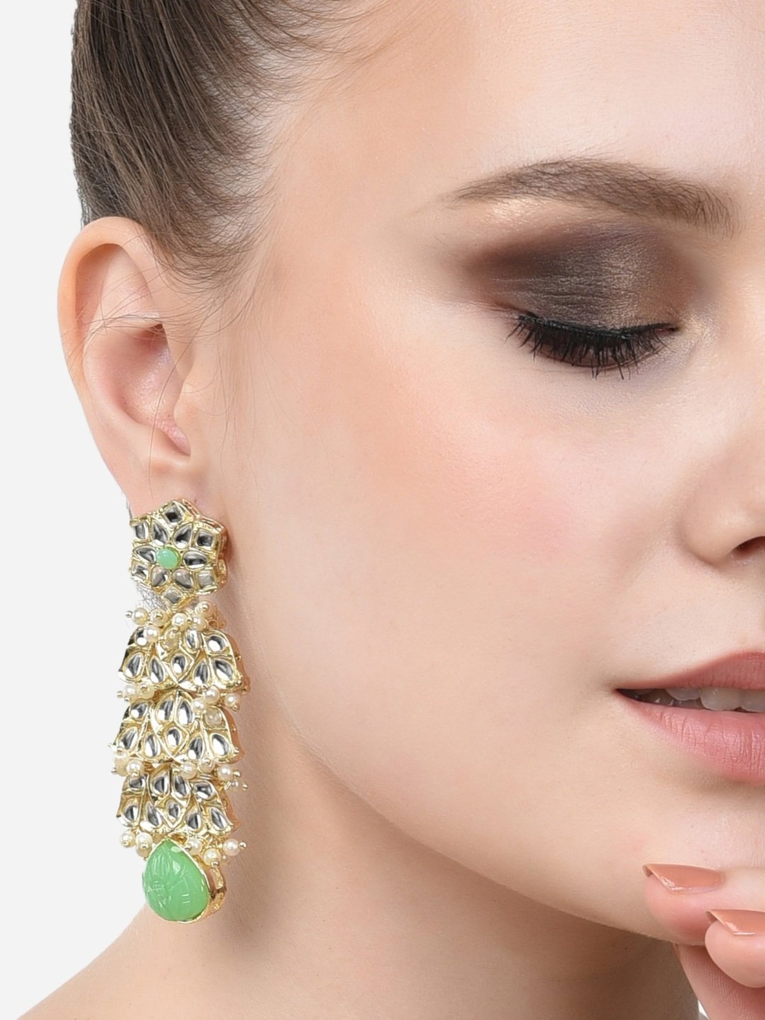 Zaveri Pearls Green Stones Traditional Kundan Dangle Earring-ZPFK14612