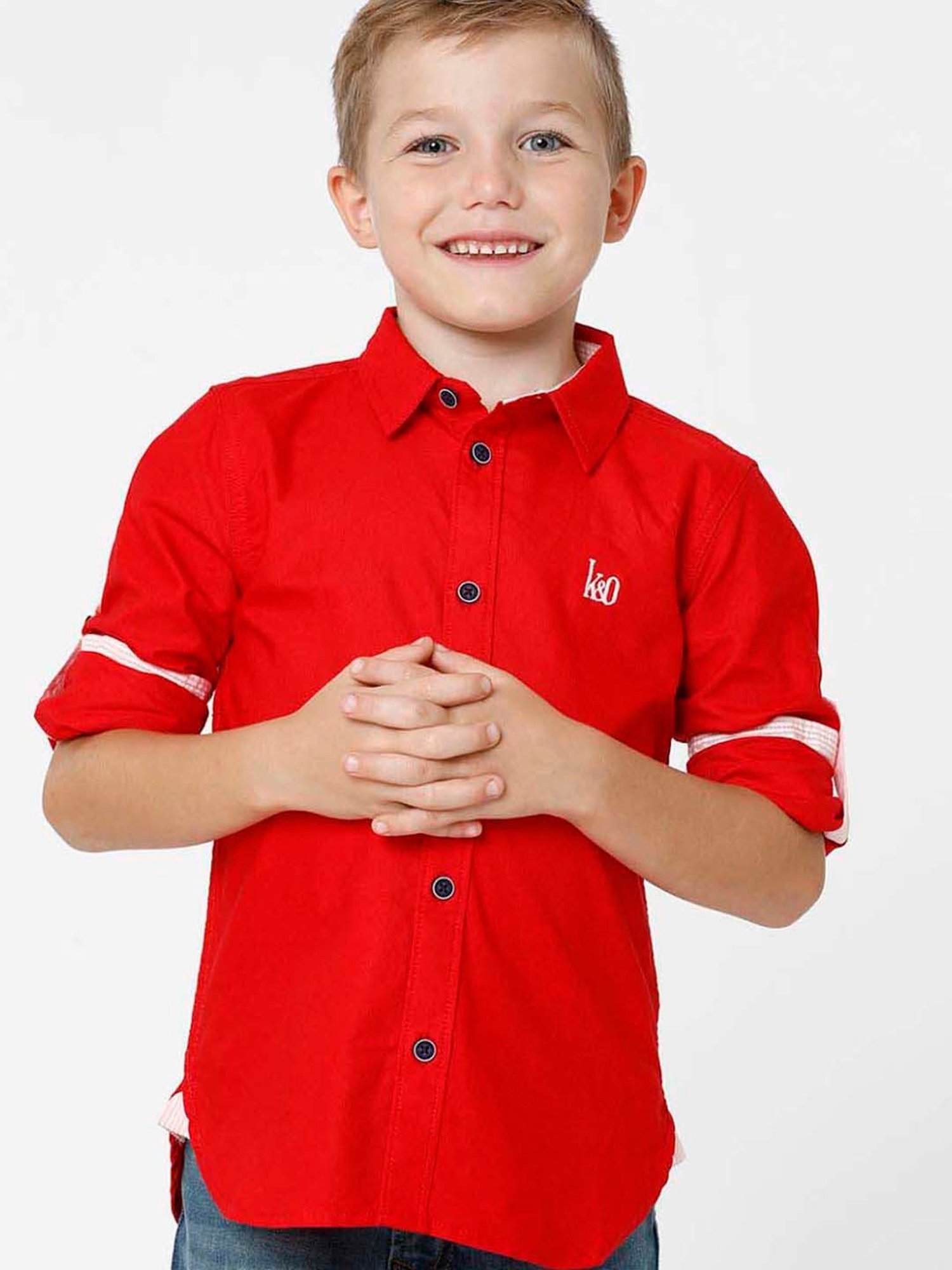 Kate & Oscar Kids Red Cotton Regular Fit Full Sleeves Shirt