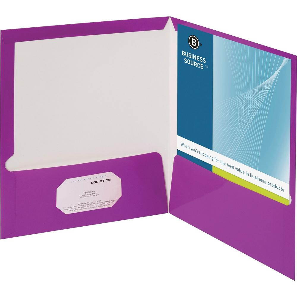 Business Source Two-Pocket Folders with Business Card Holder