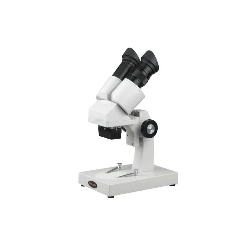 SE204AX Portable Binocular Stereo Microscope WF5x and WF10x Eyepieces 10X and 20X Magnification 2X Objective LED Lighting Reversible BlackWhite Stage Plate Arm Stand