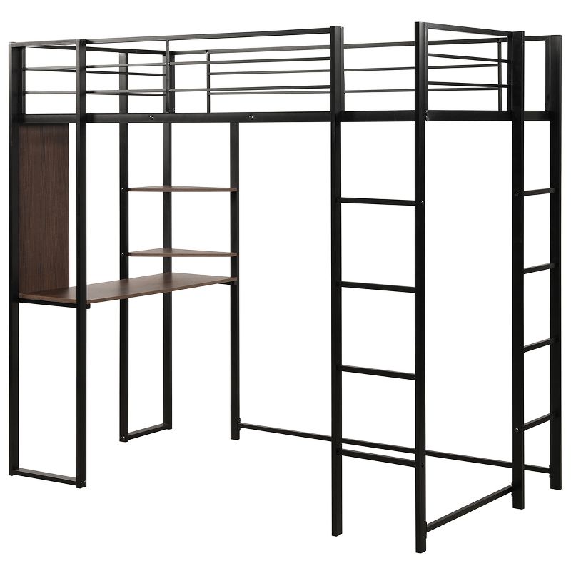 Costway Twin Size Metal Loft Bunk Bed Space-Saving Workstation Loft Bed w/ Bookcase