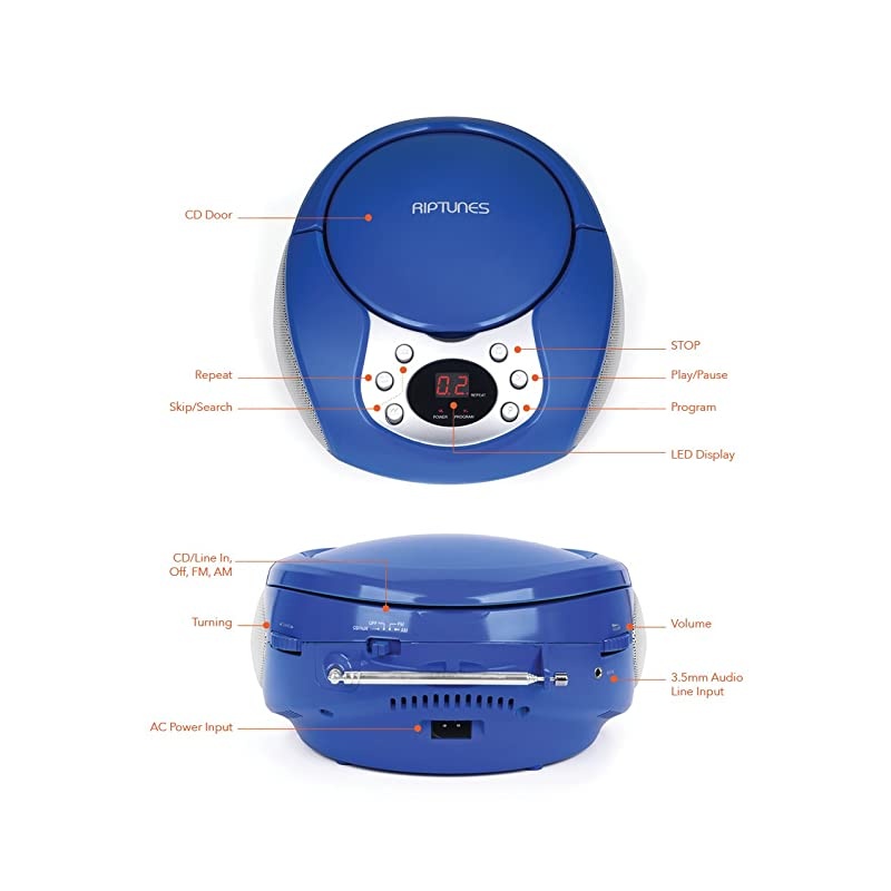 Portable CD Player with AM FM Radio Potable radios Boom Box with Aux Linein Black